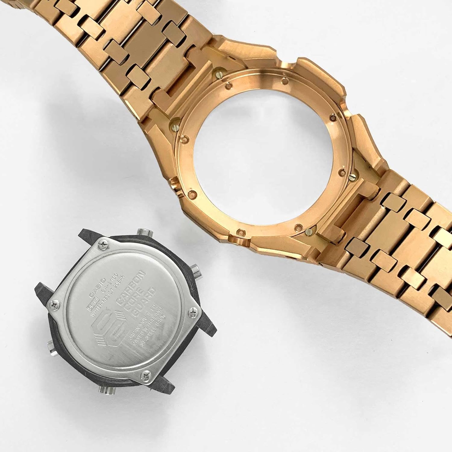 Ga2100 Watch Strap Case Mod Kit Parts,316L Metal Stainless Steel Band Bezel Custom Royal Oak Accessories Ring Compatible With Men's Watches G-Shock Ga-2100/GAB-2100/GA-2110