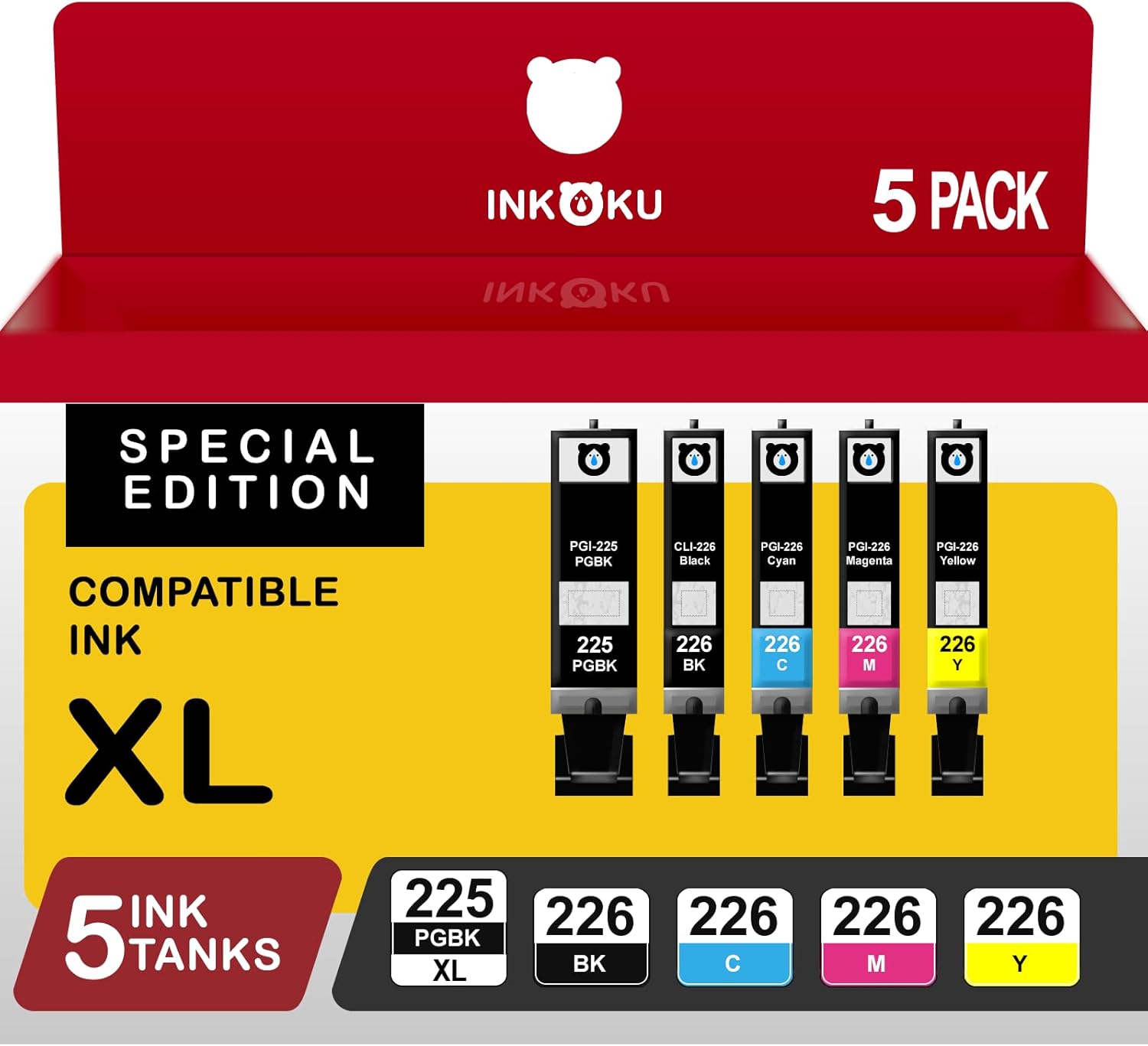 225 226 Ink Cartridges Combo Pack, PGI-225XL CLI-226XL 5 Color Value Pack Compatible with Canon PIXMA MG5220 MG5320 MG6120 MX882 Printers (PGBK, Black, Cyan, Magenta, Yellow, 5 Pack)