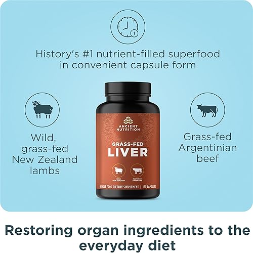 Miniatura 2 de Ancient Nutrition Suplementos de órganos, cápsulas de complejo de órganos alimentados con pasto y salvajes, hígado de carne de res y cordero, apoya