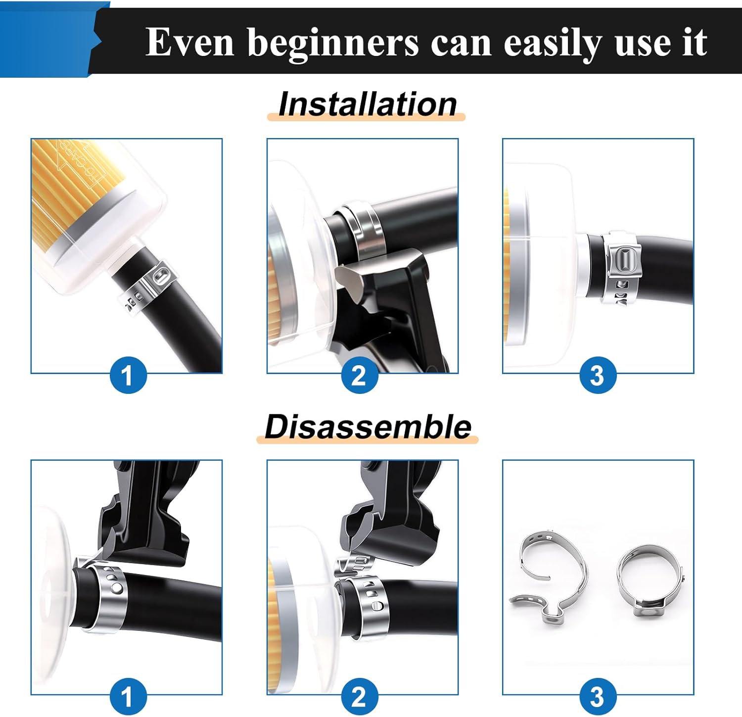 252Pcs 14 Sizes Single Ear Hose Clamp, 5.3-33.1mm 304 Stainless Steel Ear Hose Clamp Kit with Ear Clamp Pincer for Automotive, Plumbing, Fuel Line