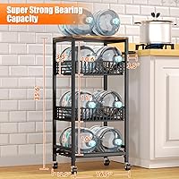 Vista 4 de Carro rodante de 4 niveles, carrito de utilidad, carrito de almacenamiento, carritos de cocina con ruedas con parte superior de madera, cesta