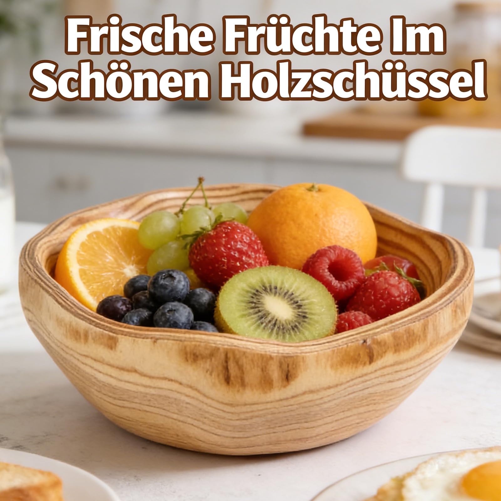 Natur Obstschale Holz, Unregelmäßige Holzschüssel, Handgemachte Holzschale, Dekoschalefür Obst Salate Snack Schlüssel Dekor 25-29cm
