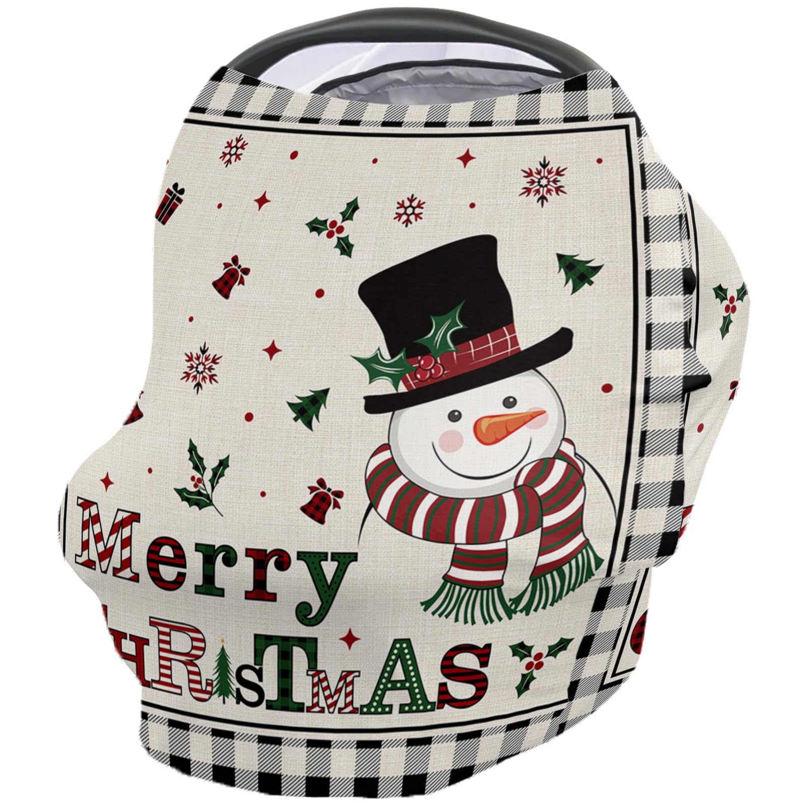 Nursing Cover for Breastfeeding Scarf, Retro Christmas Snowman Snowflake Xmas Tree Plaid Baby Car Covers Super Soft Multi Use for Canopy Shopping Cart Cover Blanket Stroller Cover
