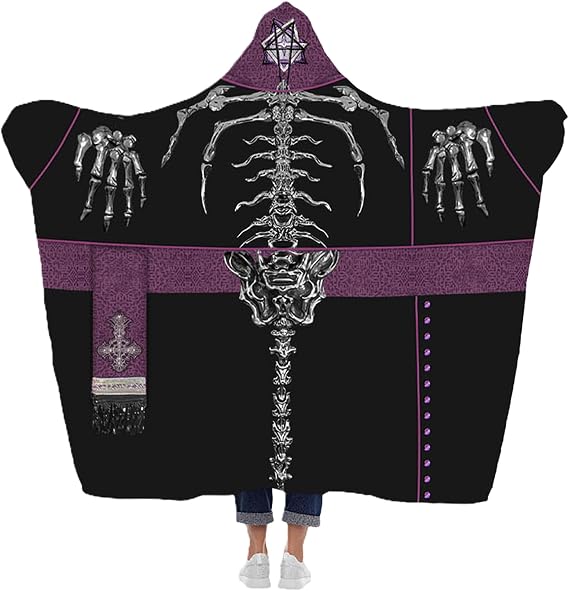 Ghost Papa V Wearable Robe Blanket, Officially Licensed Band Merchandise, Soft Fleece Hooded Lounge Robe for Adults, Halloween Costume, Black & Purple