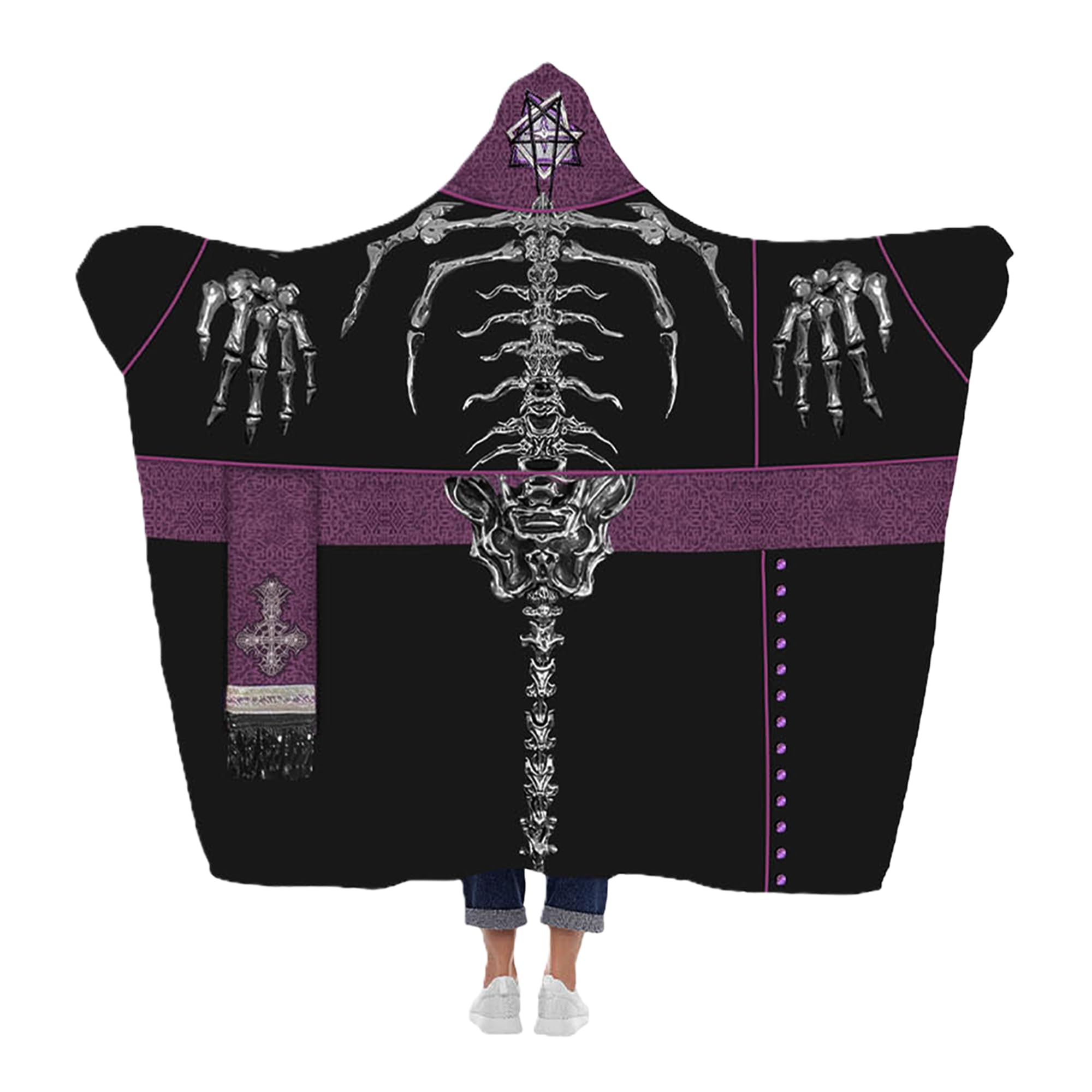 Ghost Papa V Neuheit Decke, Skelett Papa Halloween Kostüm, Band Merchandise (Schwarz & Lila), Schwarz, Einheitsgröße