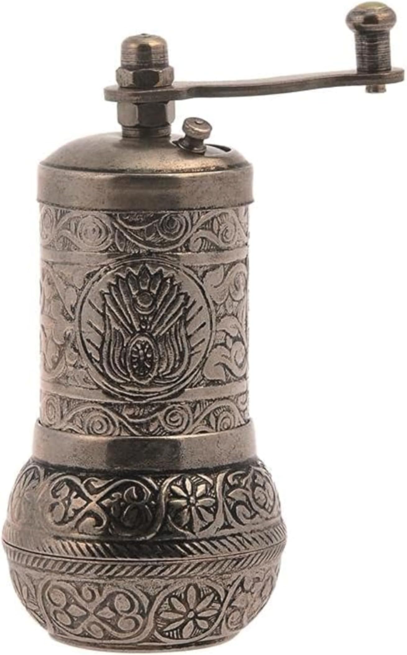 LaModaHome Antique Silver Manual Hand Grinder Mill for Turkish Greek Arabic Coffee Beans & Spice Pepper Salt, Brass