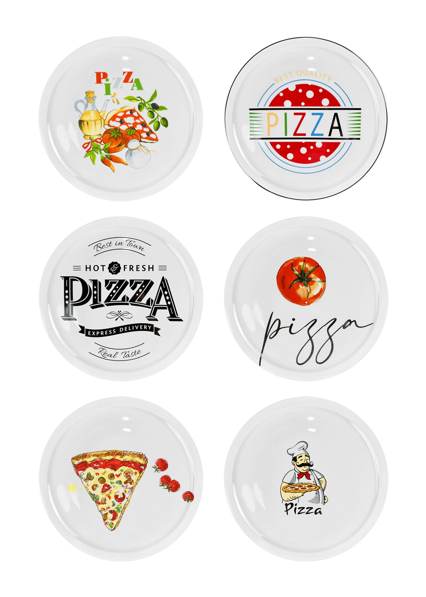 IlGruppone Set di 6 Pezzi Piatti per Pizza Grandi in Porcellana Ø 30 Cm Piatto Cucina Pizze Piatti Piani XL Decorati con Scritte