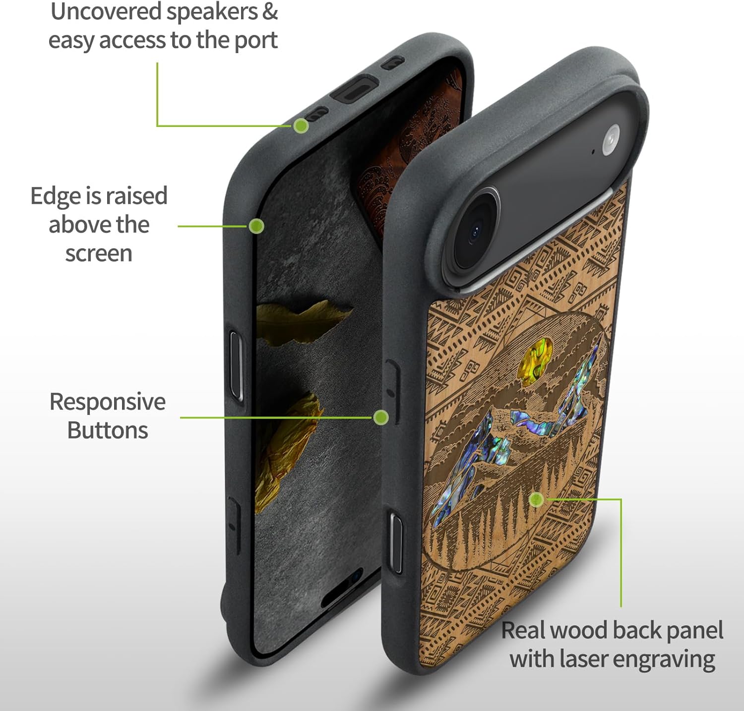 Carveit Magnetic Case for iPhone Air Case, Wood Artisan Engraved & Handmade Shell Inlaid, TPU Shockproof Cover, Compatible with MagSafe 17 Air Wireless Chargers (Aztec Style Alpine Lakes-Cherry)