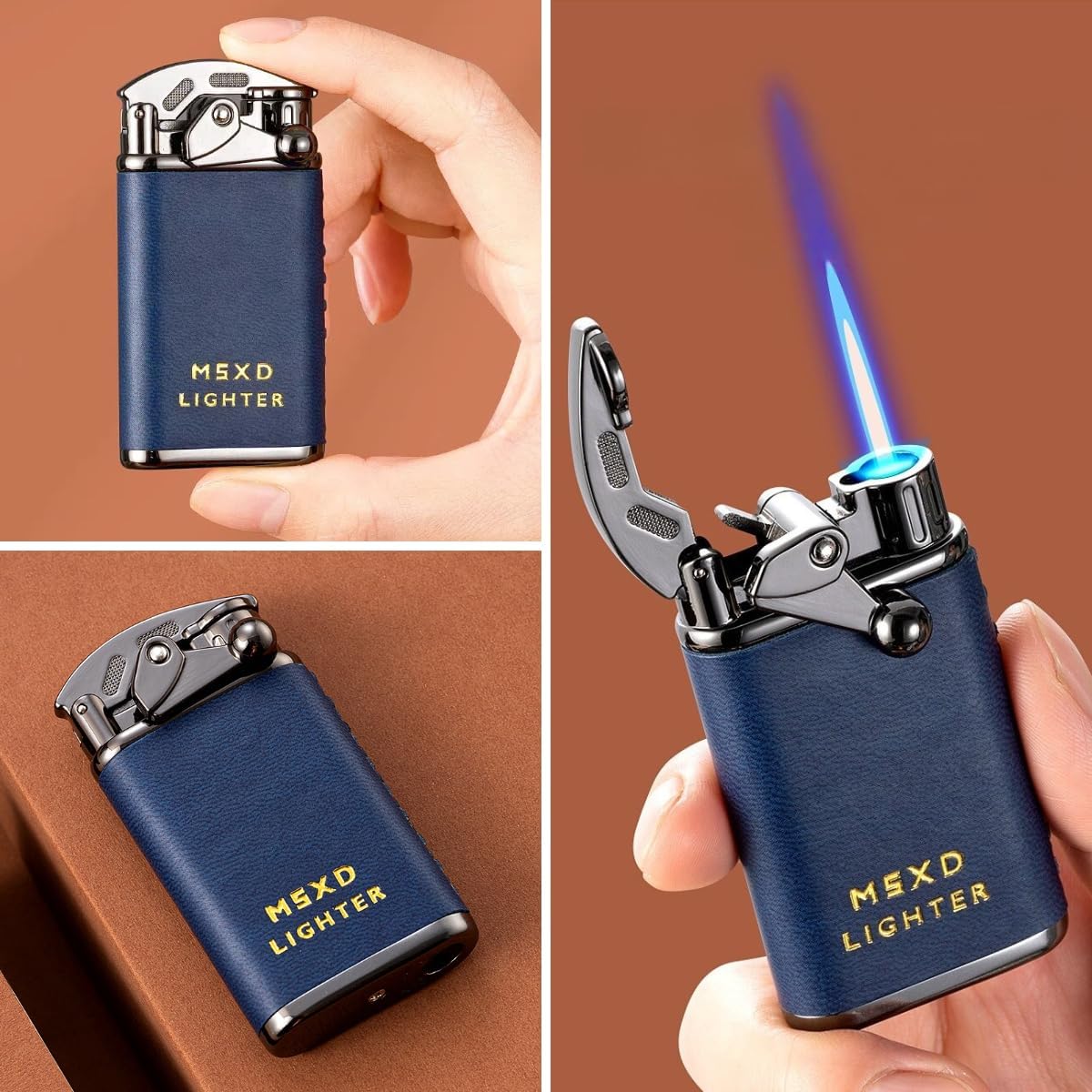 Mini Butane Torch Lighter, Cool Windproof Straight Flame Refillable Lighters, Leather Vintage Metal Rocker Lighter for Candles, Camping (Shipped Without Gas) (Red)