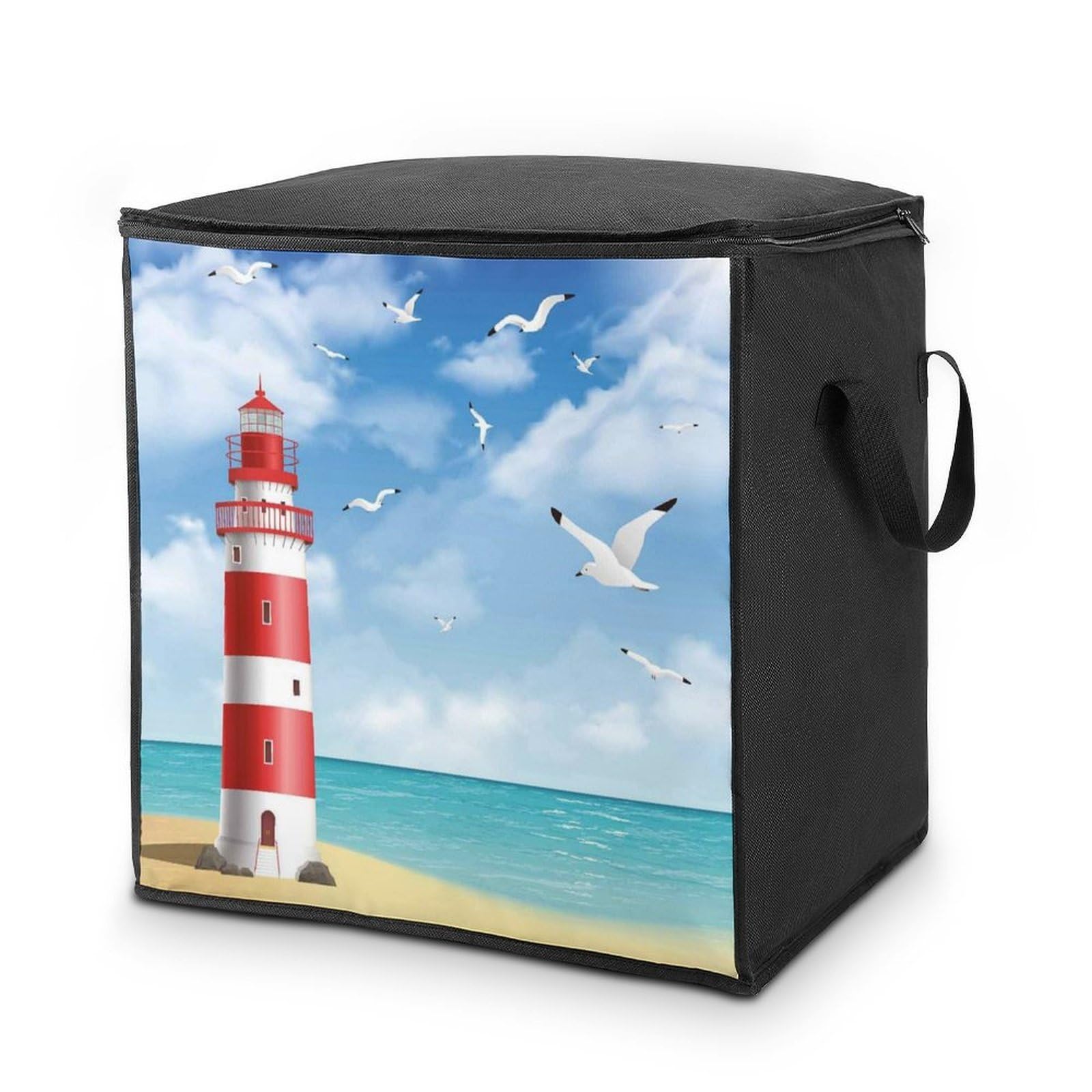 Lyfthologen 70L Storage Bags, Lighthouse Storage Box with Lid Zipper And Handles, Clothes Bags for Quilt, Blankets, Bedding