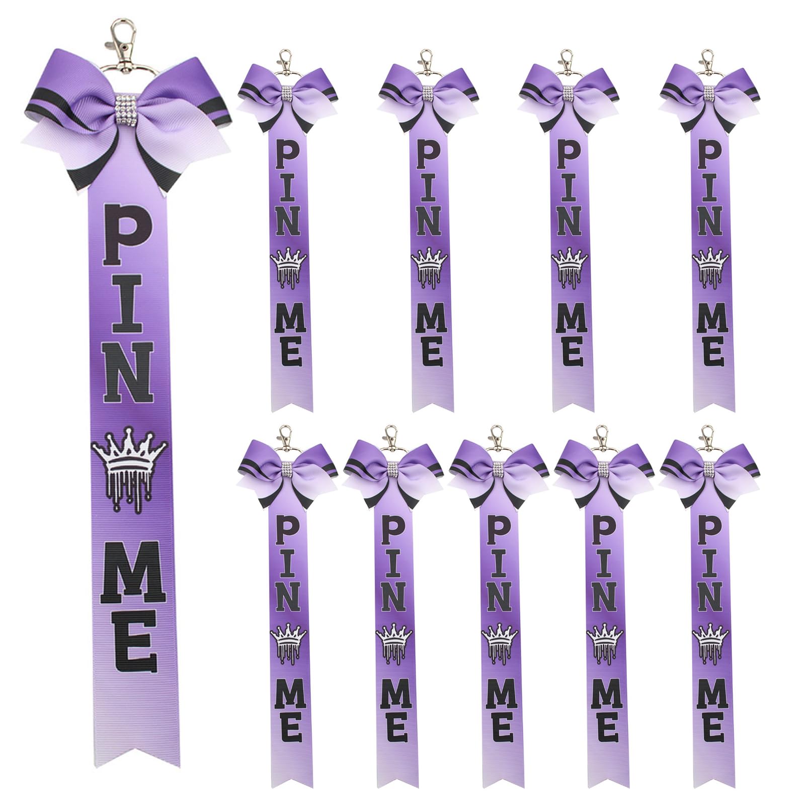 Kalttoy 10pcs Polyester Ribbon Keychains Rhinestones Bowknot Decorations for Girls Sports Ornaments Keyring Ornament Cheerleading Bag Charm