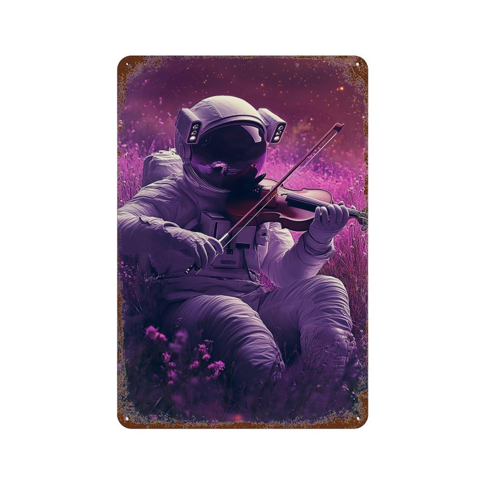 Astronaut Playing Violin in Space-3 Decorative Tin Sign 11.8"x7.9", for Bistro, Counter And Cafe Decor, Novelty Wall Decor