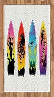 Surfboard Area Rug, Surfboard Undulate Windsurf Youth Culture Freedom California Ocean Sand Time, Flat Woven Accent Rug for Living Room Bedroom Dining Room, 2' 6" x 5', Multicolor