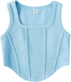 Camiseta de Tirantes para Niñas Camisetas Deportivos Sin Mangas Verano Casual Cuello Cuadrado Transpirable Crop Top Color Sólido Ajustado Tank Tops Suaves Cómodo Básicas Chaleco 8-14 Años