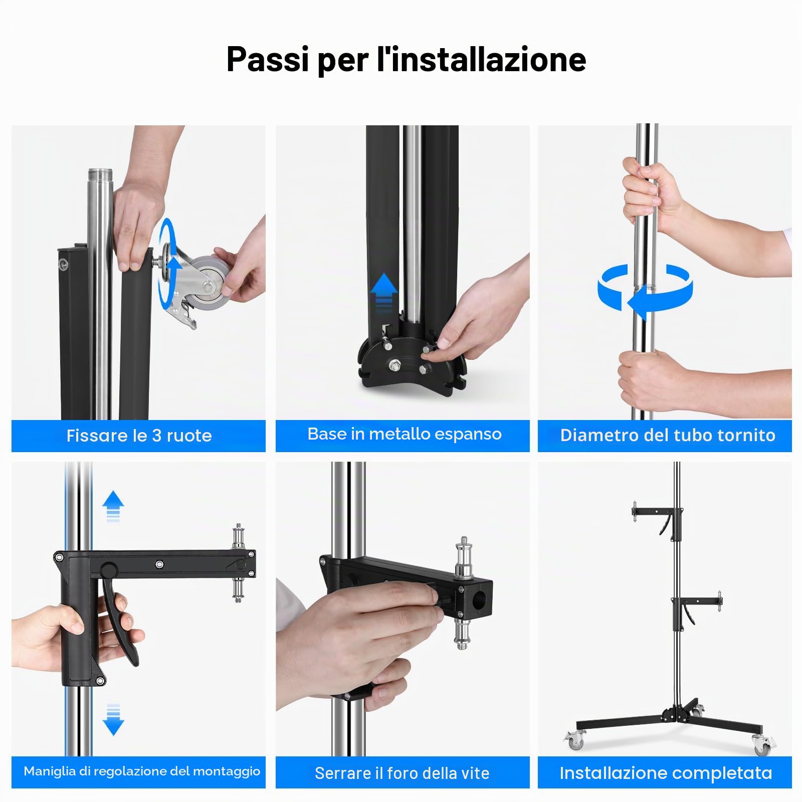 Soonpho Metal Heavy Roll Stand Studio Stand 240cm Robusto Stativo Fotografico con ruote per treppiede e kit di 2 maniglie scorrevoli,capacità di carico massimo 15kg per Monolight Softbox Reflector