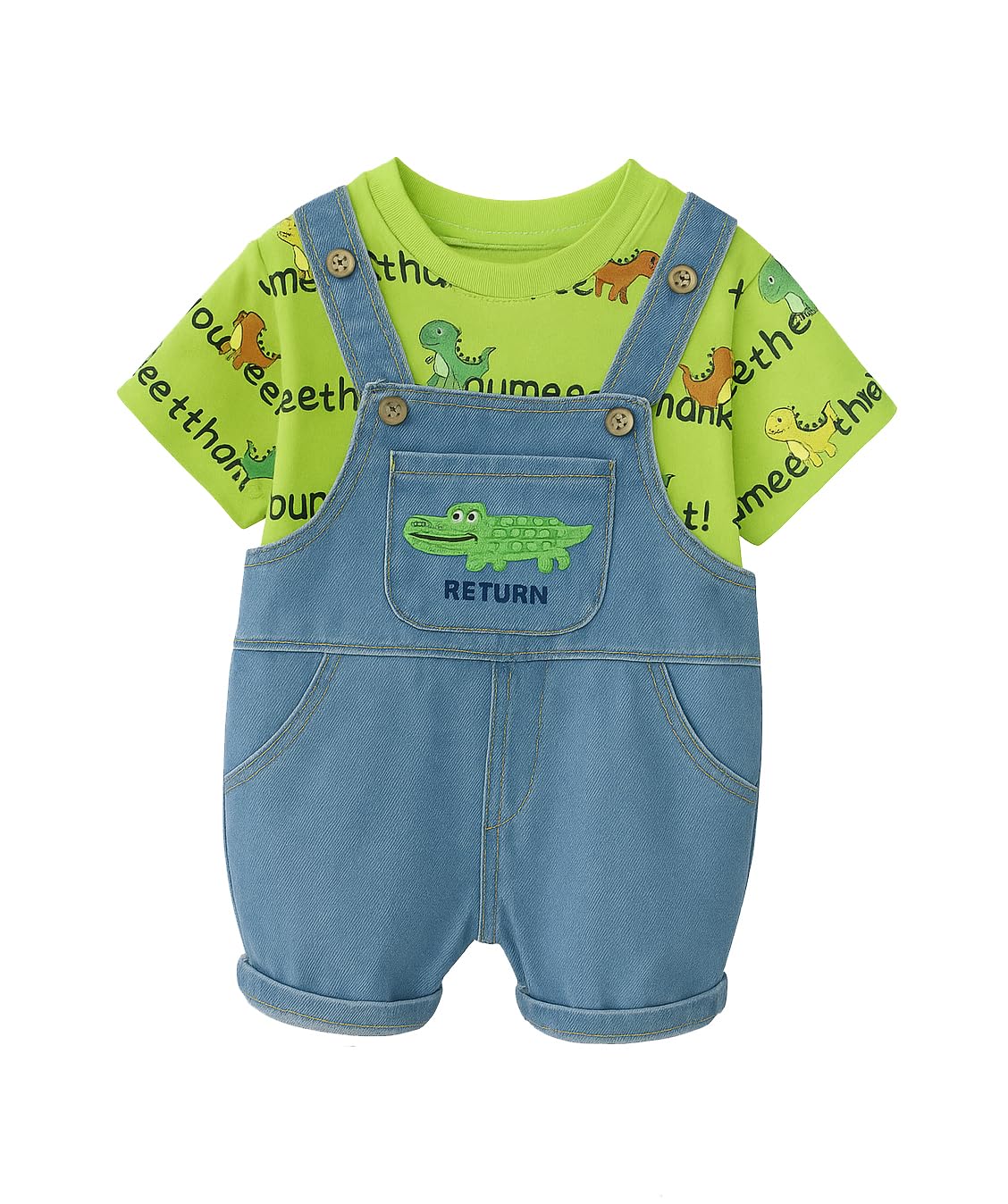 Bold N Elegant Soft Dinosaur Cartoon Denim Bibshorts Dungaree with Printed Tshirt Dungri Jumper for Baby Boy Girl Kids - Review, Price and Buying Guide