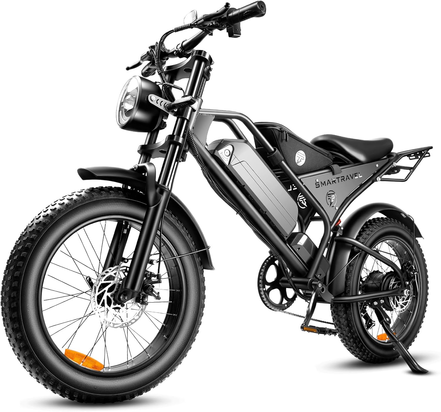 SMARTRAVEL Electric Bike 1200W Peak Brushless Motor with 18.2Ah Battery,Shimano 7 Speed Gears,Up to 28MPH E Bike for Commute Mountain Beach Snow Riding,20" Fat Tire for Adults,DK400