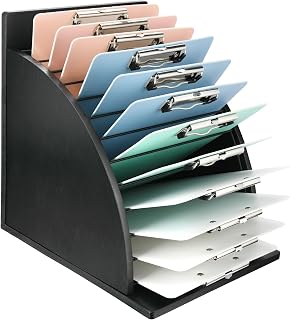 HULISEN Clipboard Holder, Wooden Clipboard Organizer with Raised Side Panel, Clipboard Storage Rack for Classroom and Office, Clip Boards not Included, Black
