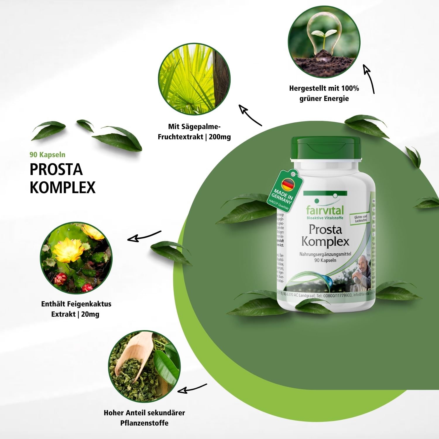fairvital Prosta Komplex, VEGAN, HOCHDOSIERT, 90 Kapseln, mit Selen, Zink, Sägepalme, Lycopin, Beta-Sitosterol & Opuntia