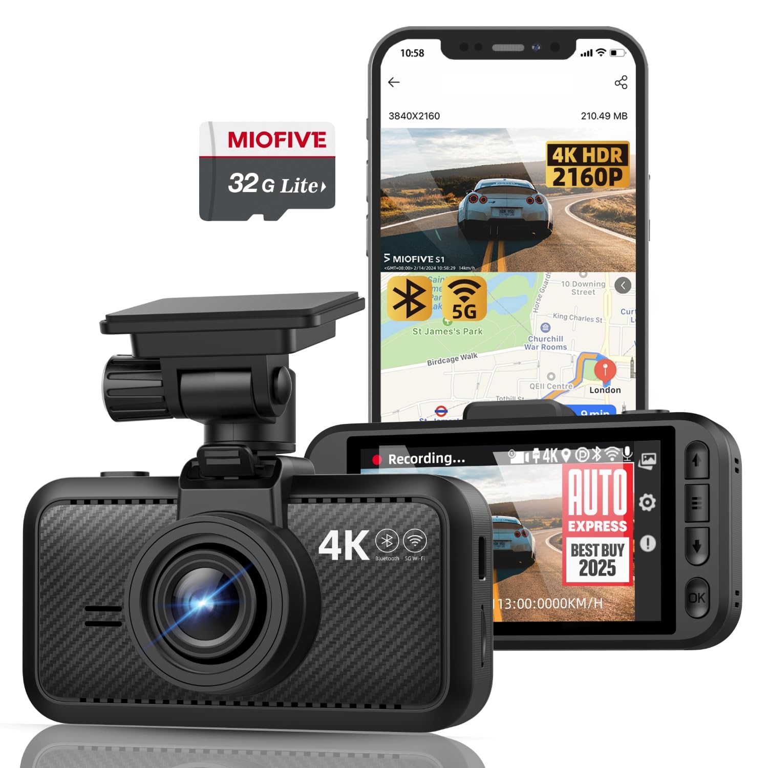 Dash Cam Front with 32G SD Card, Miofive 4K/2160P Car Driving Recorder 3'' IPS Screen 140°Wide Angle Dashboard Camera Aluminum Alloy Case, HDR G-Sensor Parking Monitor Loop Recording Motion Detection