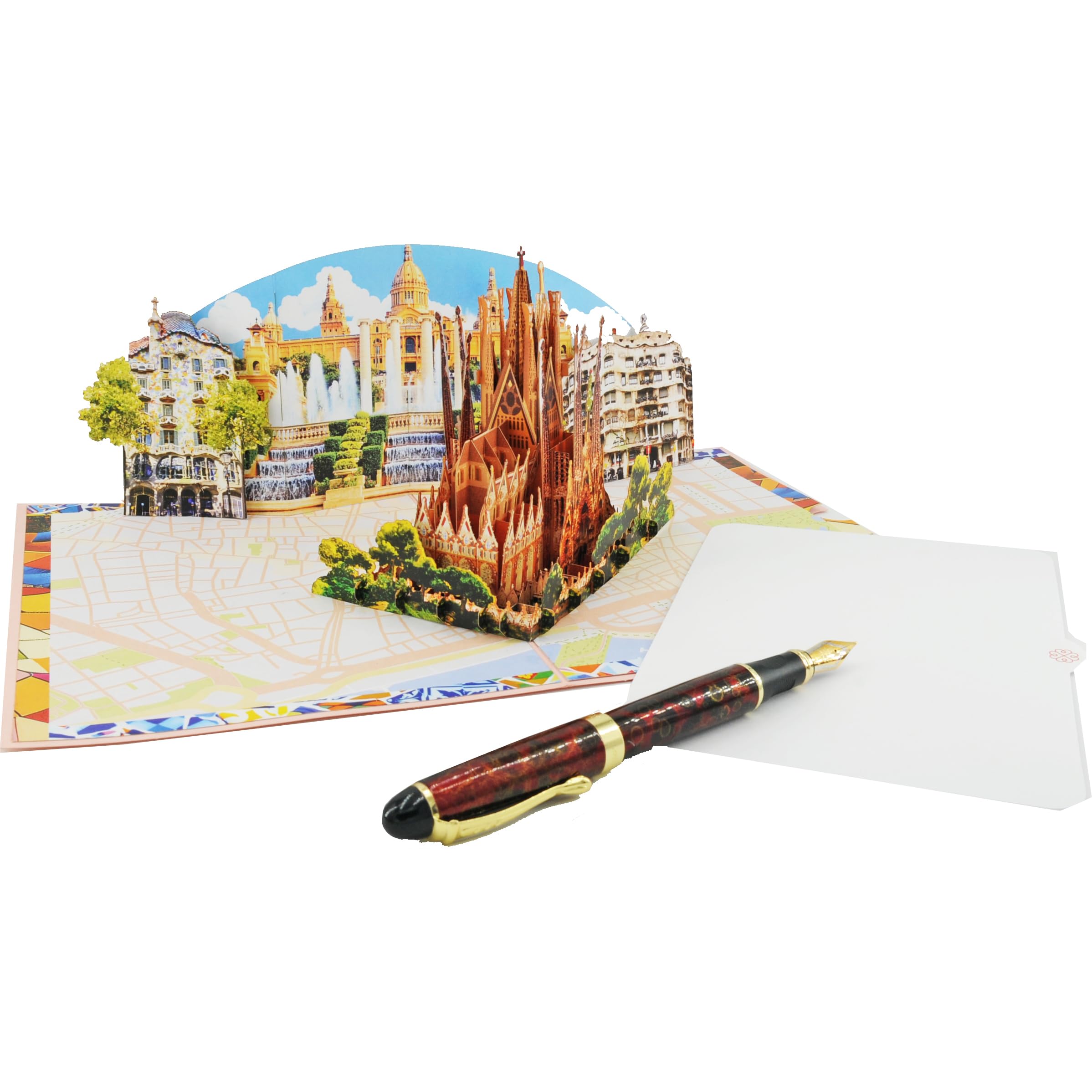 Kartka 3D Pop Up Barcelona – ręcznie wykonana kartka z życzeniami – pomysł na prezent dla fanów Barcelony, bon podróżny, urodziny, wspomnienie z urlopu XP862