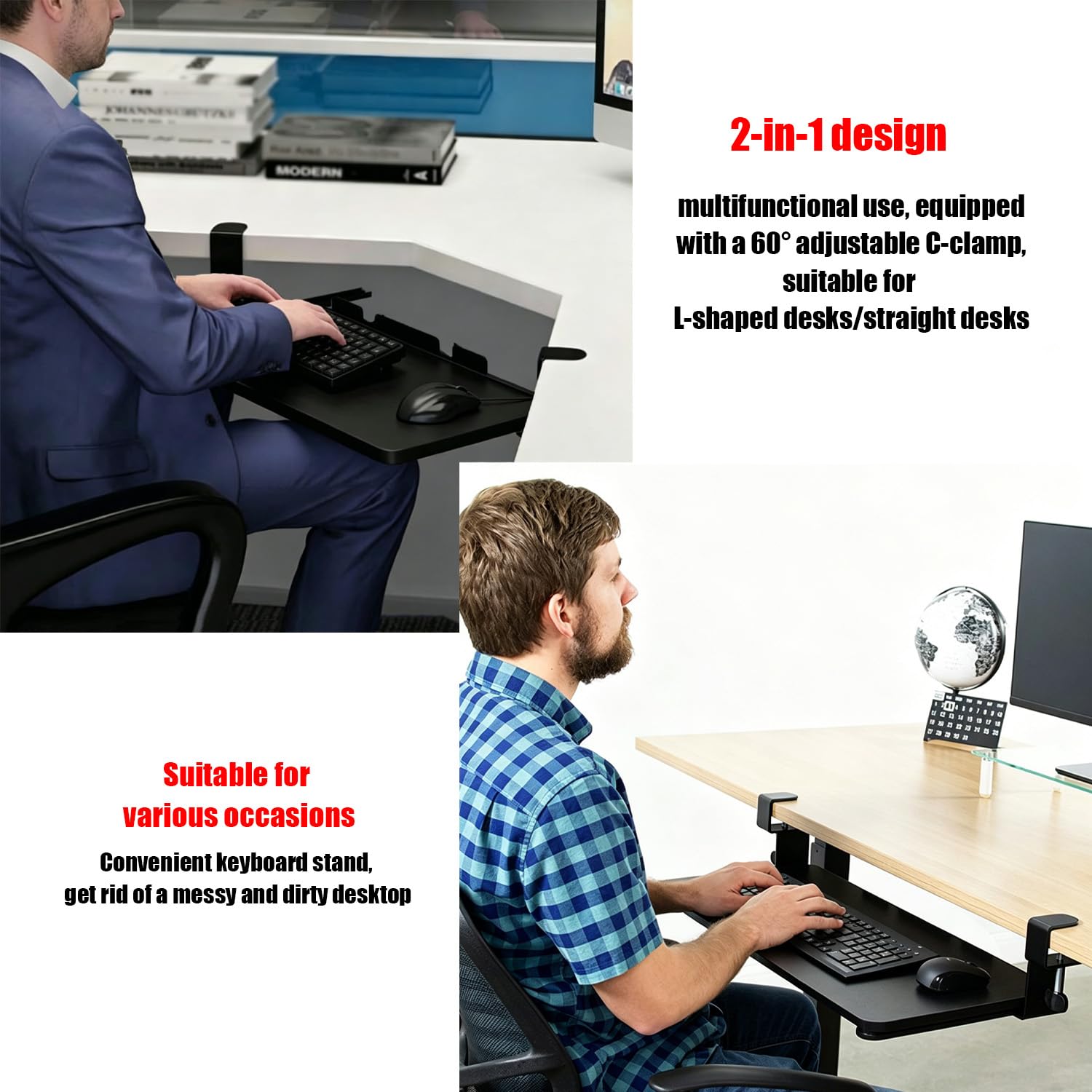 Schreibtischschublade,650 x 250mm,Ausziehbare Tastaturablage,Mit 60° Verstellbarer c-Klemme,Geeignet Für Tischkanten Mit Einer Dicke Von 1-4 Cm,Passend Für Die Heim- Und Büro-Computer-Tastaturablage