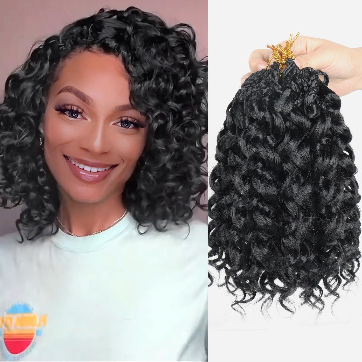 8 Packs Gogo Curl Crochet Hair Ocean Wave Crochet Hair Pre Looped Deep Twist Goddess Box Braids Curly Water Wave Synthetic Braiding Hair For Black Women (#1B, 12 Inch (Pack of 8))