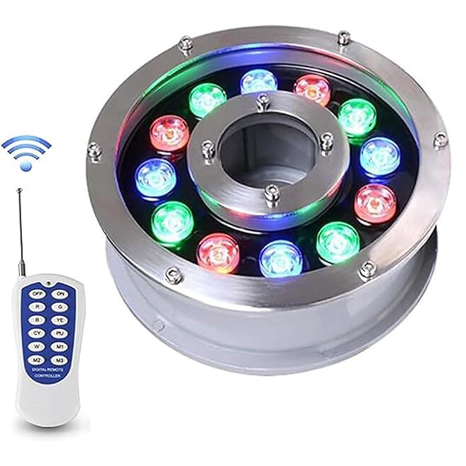 Anello luminoso a LED per fontana, Faro a LED sommergibile per fontana, faretto subacqueo per laghetto con cambio colore RGB, Illuminazione subacquea per paesaggi IP68(RGB+Remote Control,18w-12v)