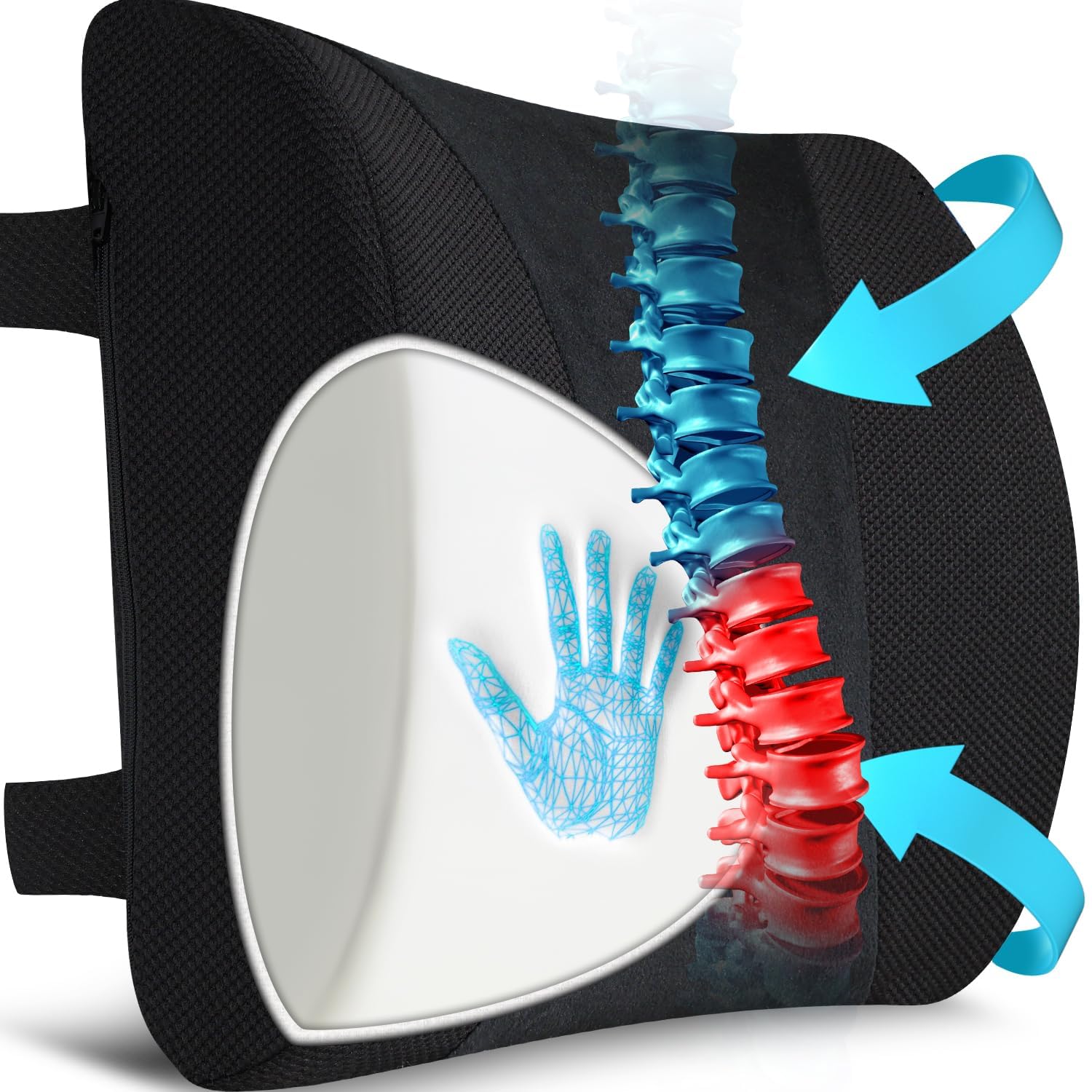 Niceeday Almohada de apoyo lumbar actualizada 2025 para silla de oficina, hogar, coche, cojín lumbar para cama con correas ajustables, almohada de respaldo de asiento de coche, alivio ortopédico del