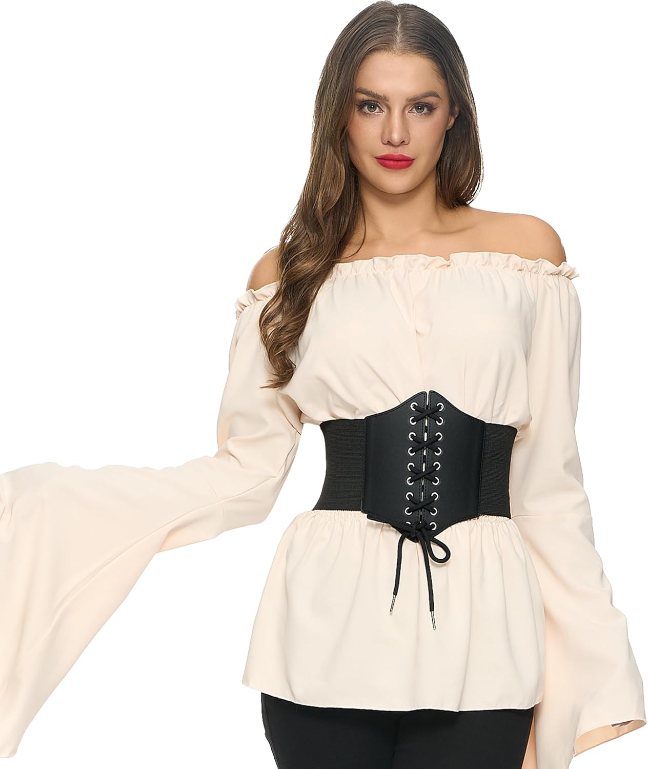 Spooktacular Creations Halloween Black Corset Waist Belt, Waist Belt Costume for Adult Women, Renaissance Tied Elastic Corset Belt for Halloween Costume Cosplay Party - Image 7