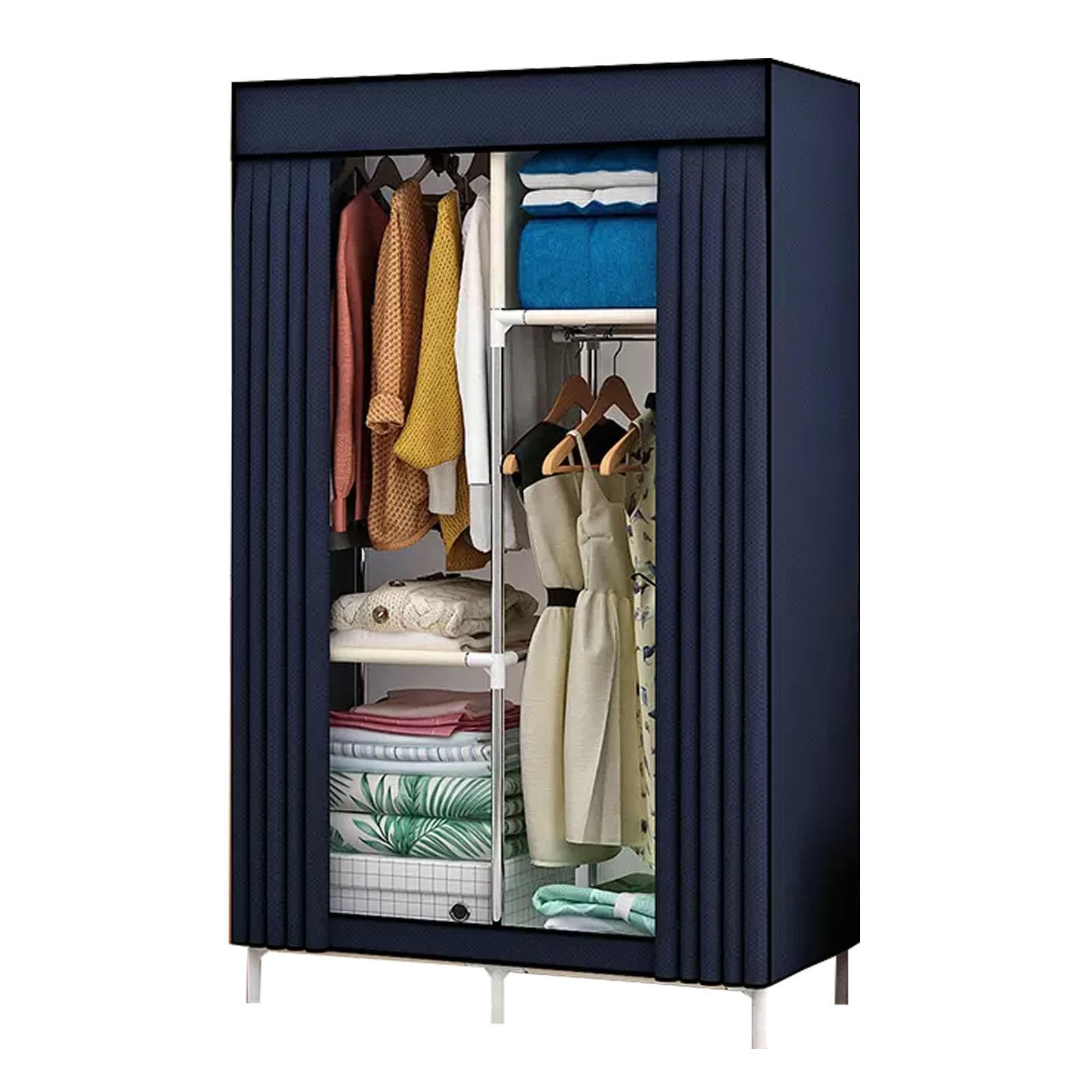 Kleiderschrank aus Segeltuch, tragbarer Kleiderschrank mit Kleiderstange, Stoffschrank für Schlafzimmer und Wohnzimmer, Blau, 86 x 45 x 170 cm