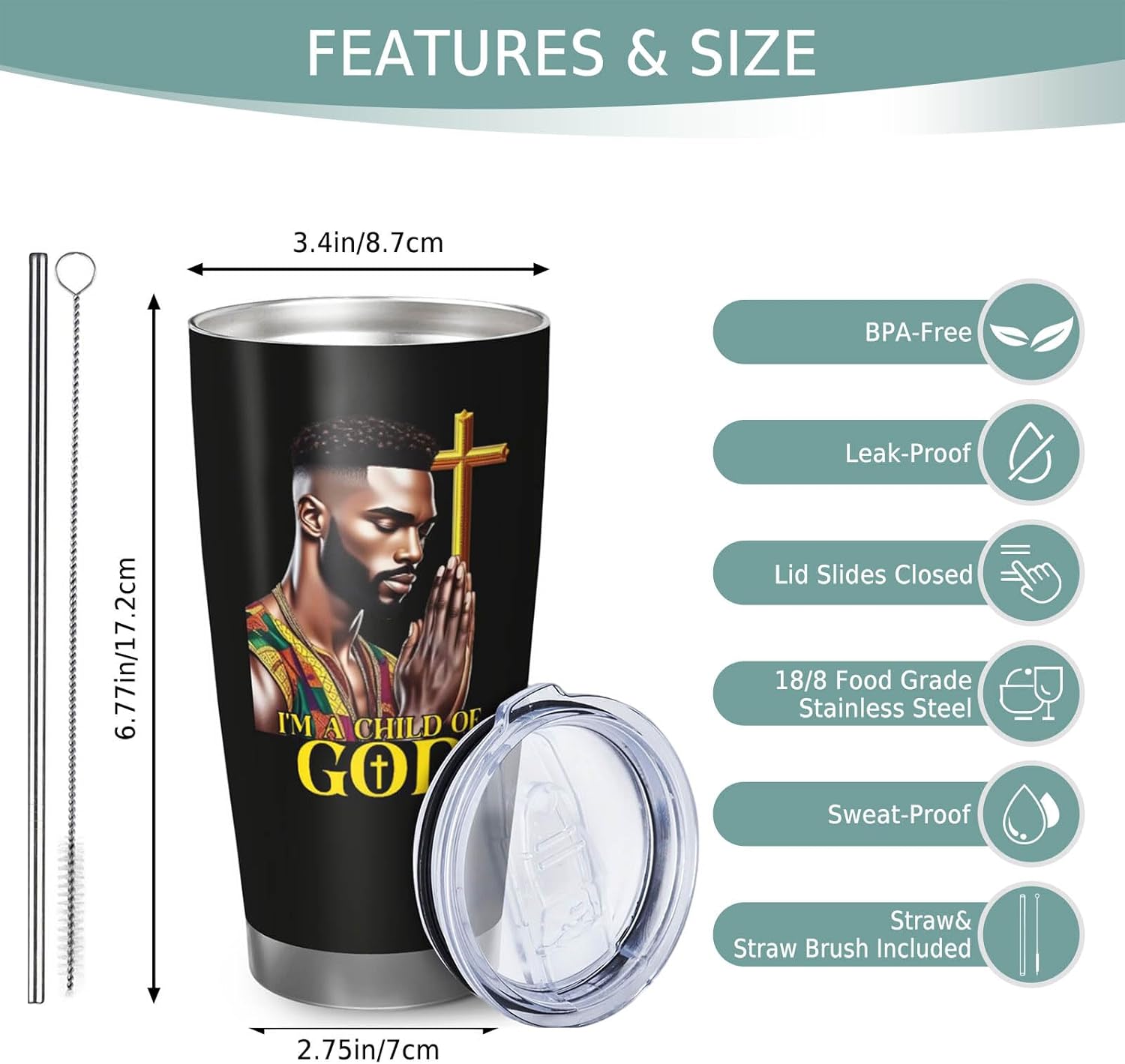 Africian American Christian Gifts for Men, Religion Gift Black Man Coffee Mug, Afro Black Dad Gift Travel Mug, 20oz Coffee Tumbler, Christian Tumbler for Men Faith - Image 5