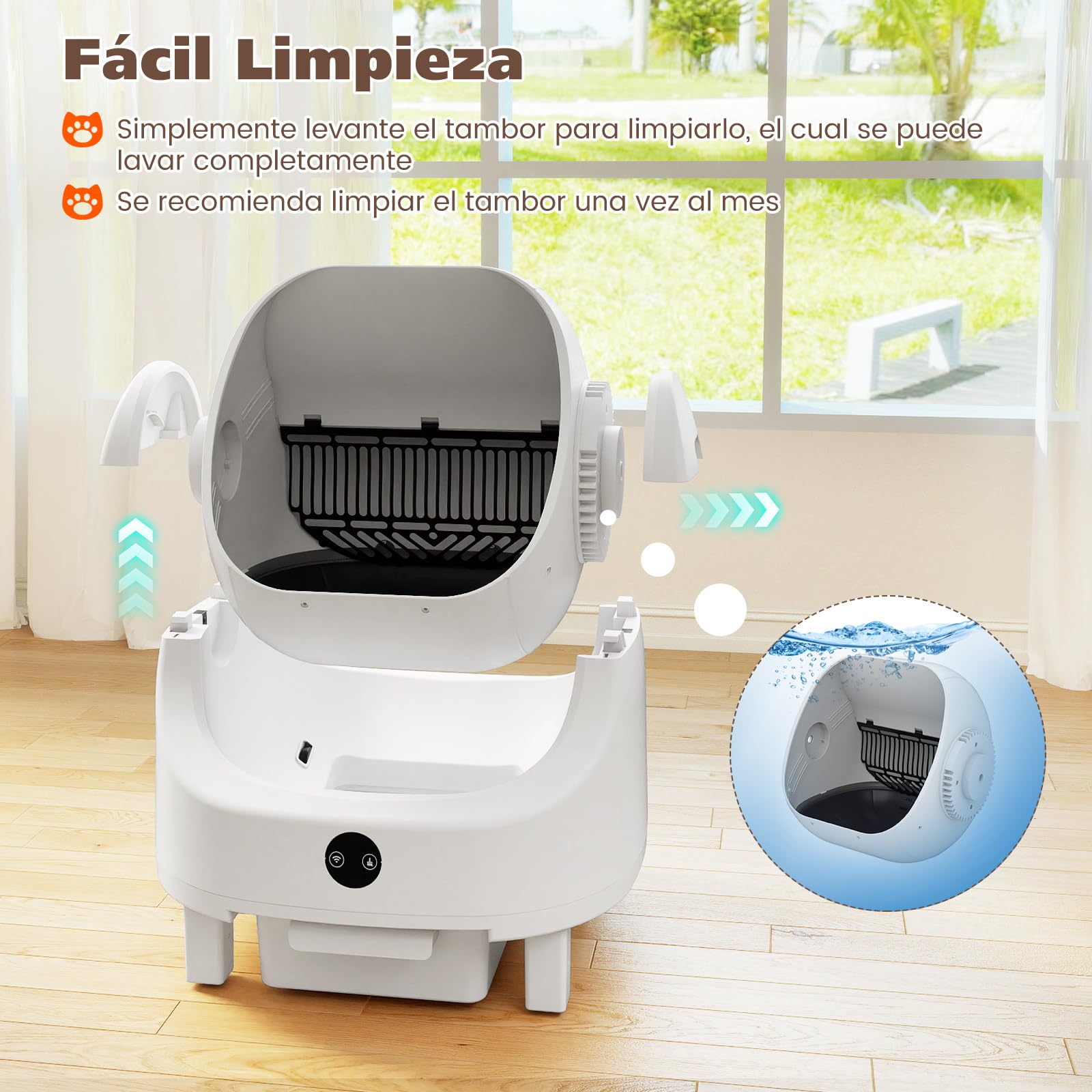 COSTWAY Arenero Gatos Autolimpiable, Diseño Abierto, Apertura de 39x39 cm, Arenero Automático para Gatos con Control por APP, Sin Olores, Sensores de Seguridad, Silencioso, Caja de Arena Autolimpiable