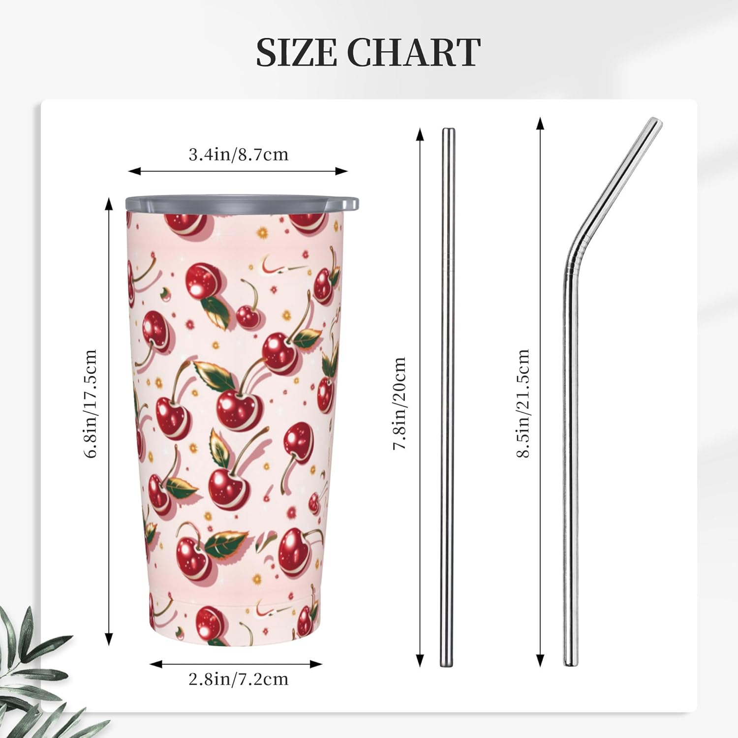 FyLybois Cherry Tumbler with Lid and Straw 20 oz Travel Coffee Mug Double Walled Vacuum Insulated Cup LeakProof for Hot and Cold Drinks - Image 4