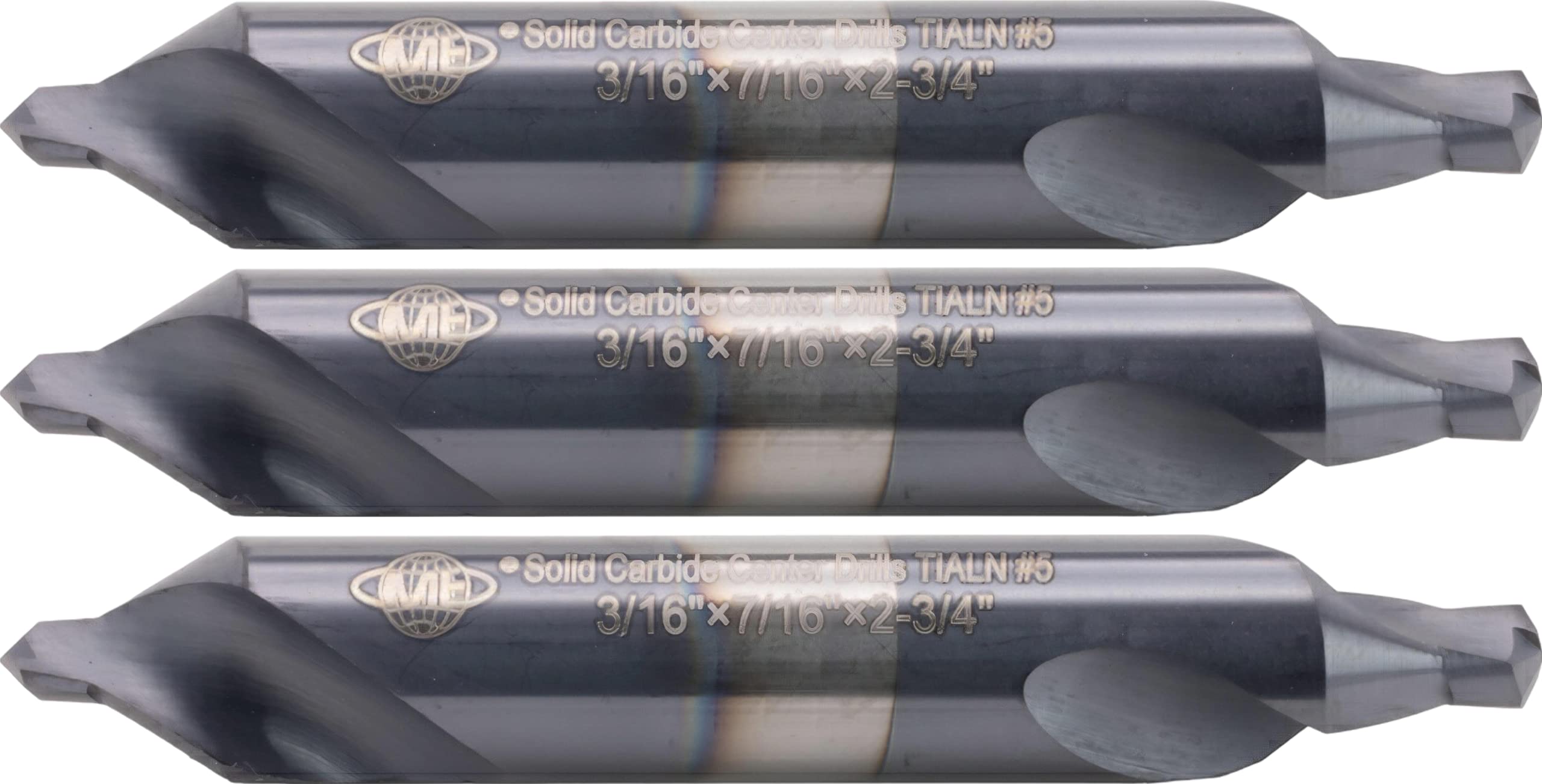 CME 3 pcs Solid Carbide Center Drills, No. 5 Size, TiAlN Coated