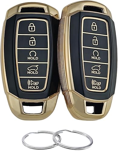 Miniatura 9 de Funda para llavero de TPU compatible con Hyundai Palisade 2020-2023 Elantra 2020 2021 2022 (5 botones de arranque sin llave) (negroverde)
