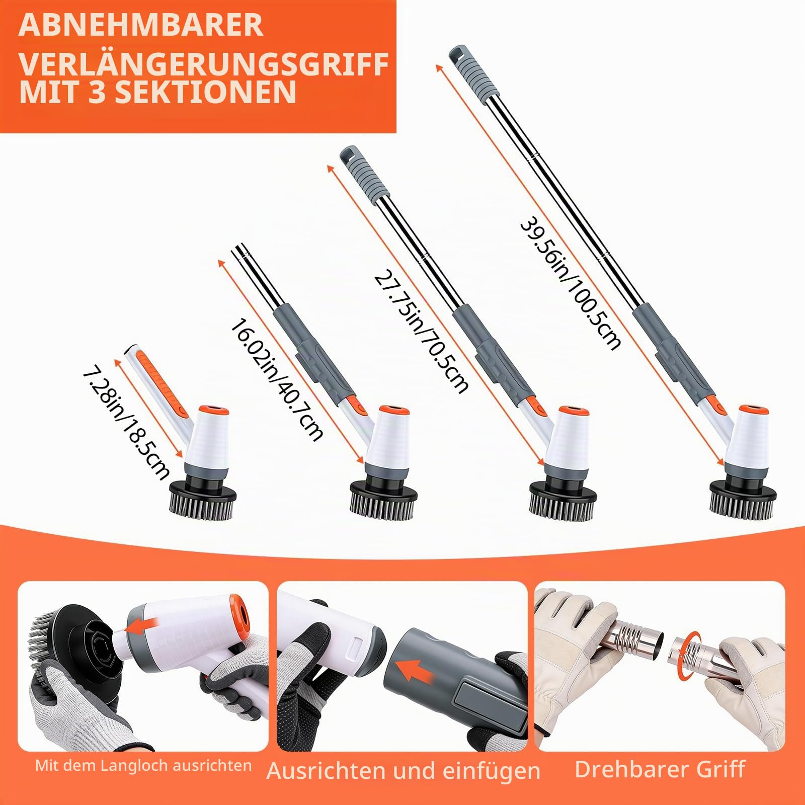 Elektrische Reinigungsbürste, 8-in-1 Elektrische Aquarium Scheibenreiniger | Electric Cleaning Brush IPX9 Wasserdicht, Electric Spin Scrubber mit Teleskopstange 18-100cm für Aquarium Bade Küche