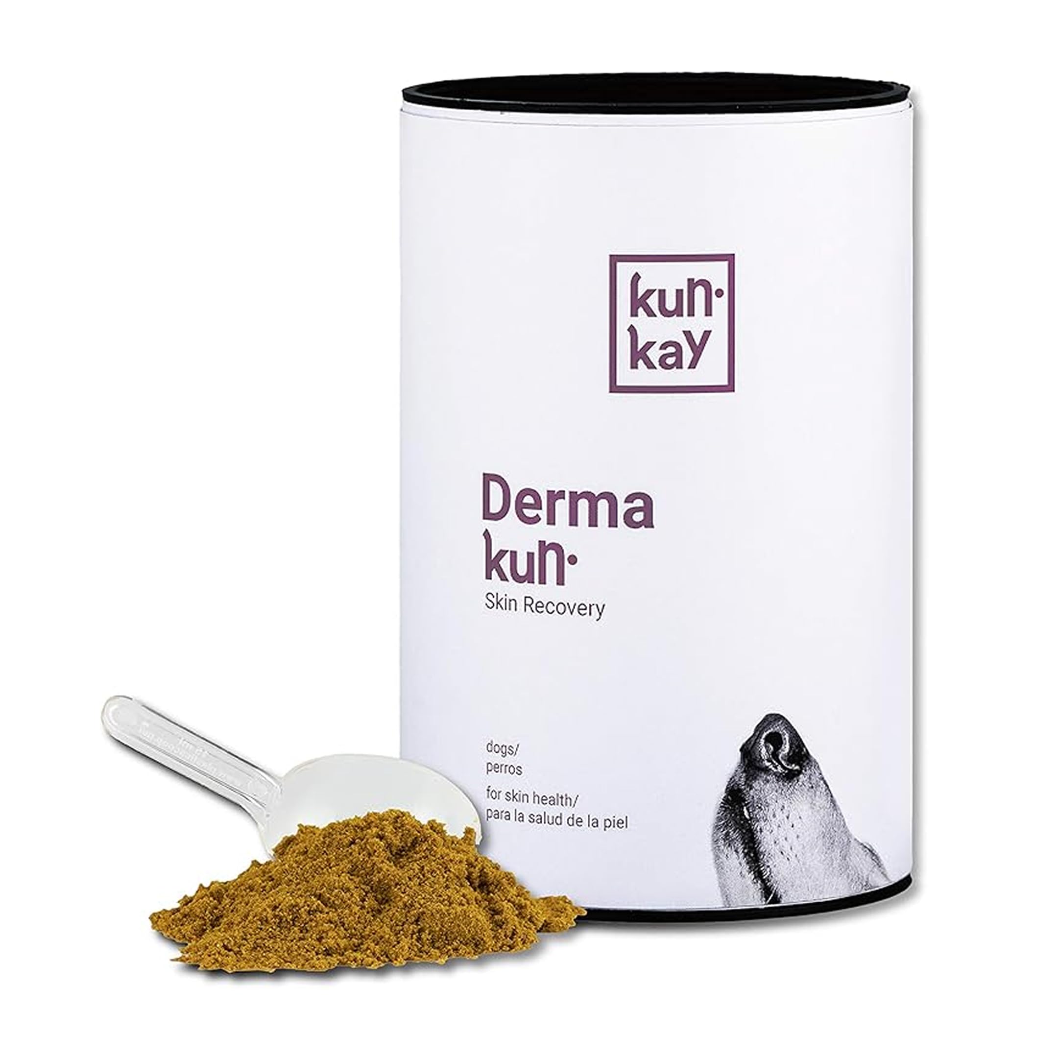 Suplemento Natural para Perros con Dermatitis, picores o caída del Pelo – Dermakun 260 g. con Omega 3, Biotina, Curcumina y Zinc – Mejora Piel y Pelaje