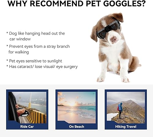 Miniatura 4 de Billionchains Gafas de sol para perros pequeños con correas ajustables, lentes de sol anti-UV para perros, resistentes al viento, protección ocular