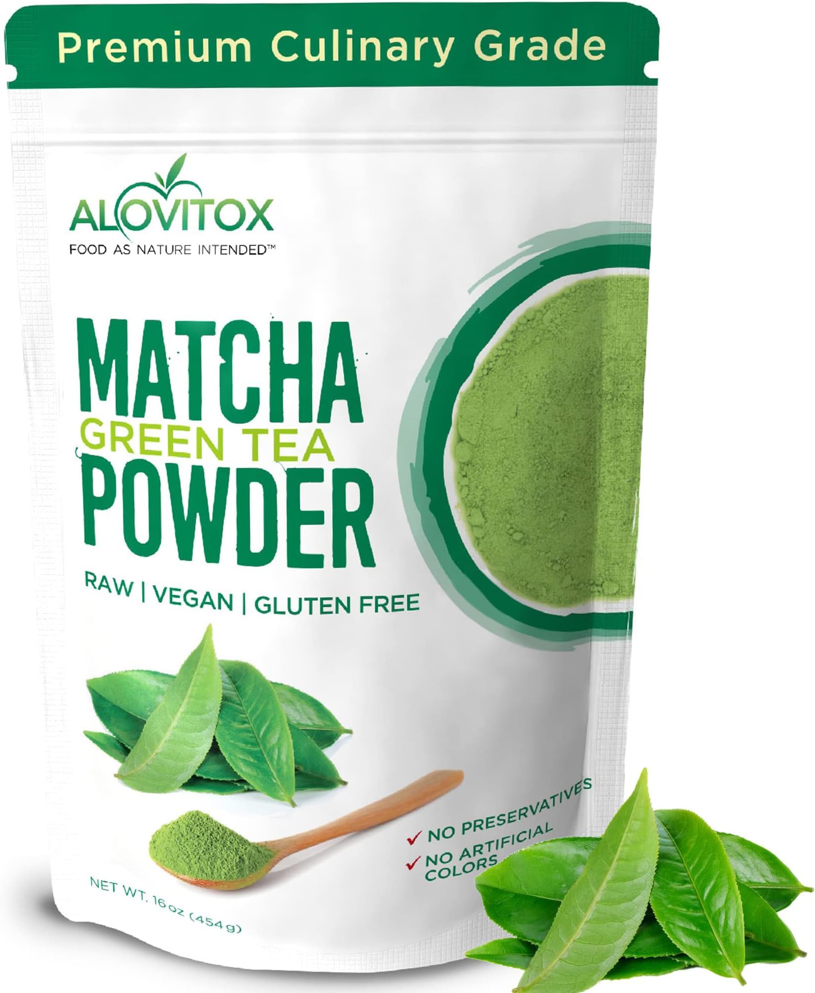 AlovitoxMatcha Green Tea Powder | Organic Pure Culinary Grade | Antioxidant Rich, Energizing & Versatile Powder for Tea, Baking, & Lattes, No Sugar, Gluten Free, Vegan, Non-GMO - 16 oz