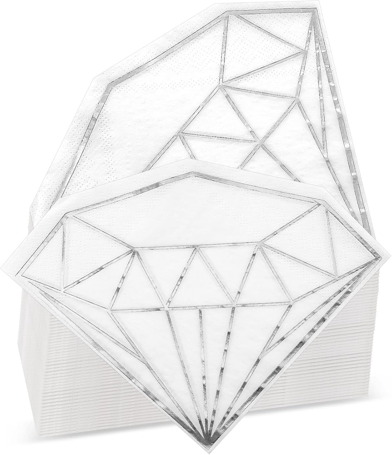 Epakh 80 Pack 6.2 Inch Diamond Paper Party Napkins Diamond Party Decoration Wedding Bridal Baby Shower Engagement Foil White Cocktail Napkins Disposable Towel for Birthday Decoration(Silver)