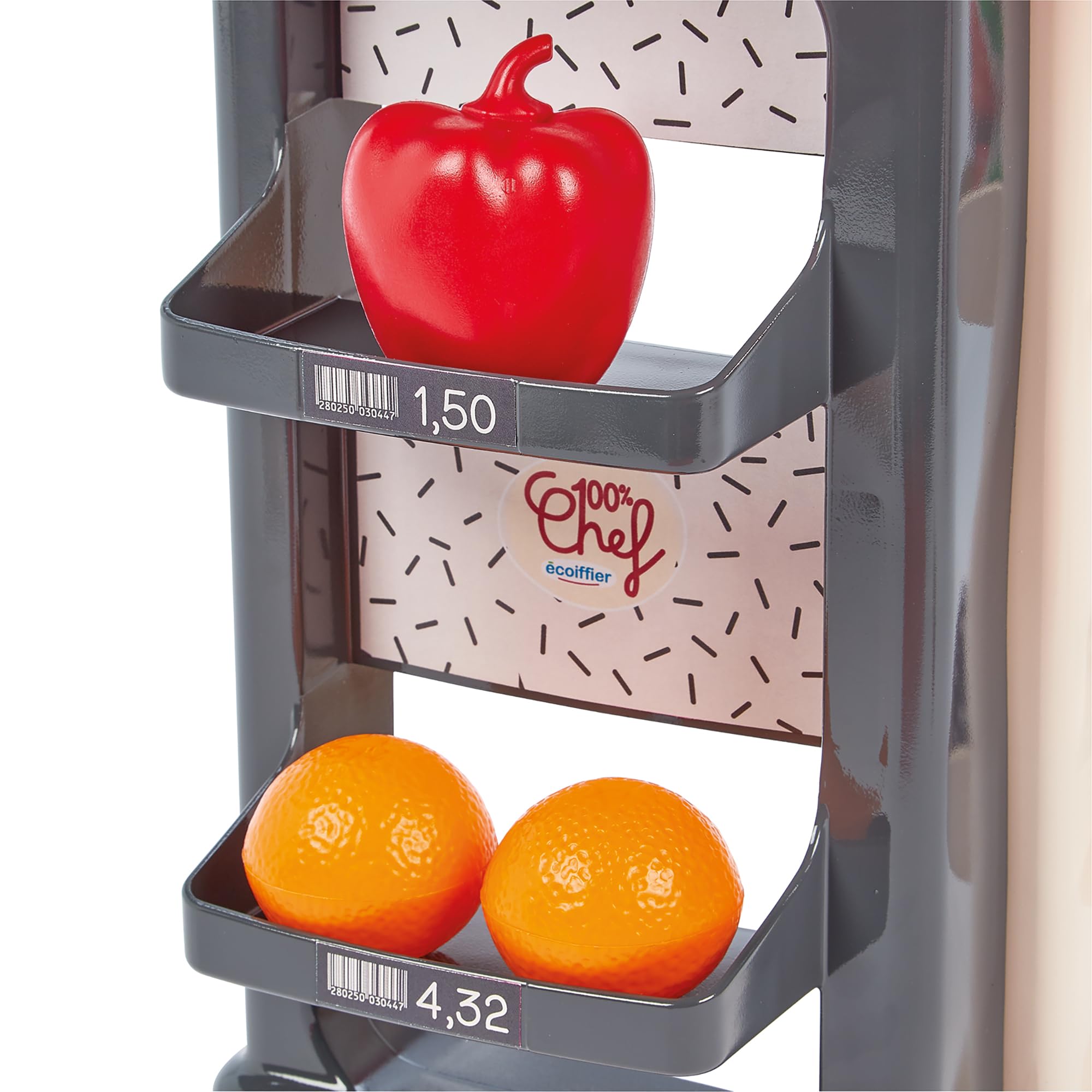 Ecoiffier 100por ciento Chef supermercado con Carrito, mostrador con Productos, TPV, báscula, micrófono y Accesorios, Juego de imitación Desde 18 Meses (7900001676)