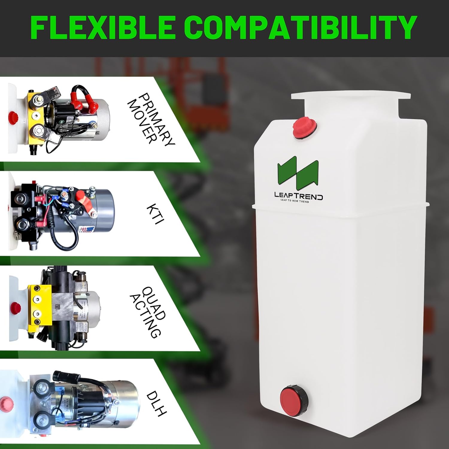 LEAPTREND 8 Quart Poly Power Unit Fluid Reservoir Tank for Hydraulic Systems, Compatible with Dump Trucks Trailers RVs Boats