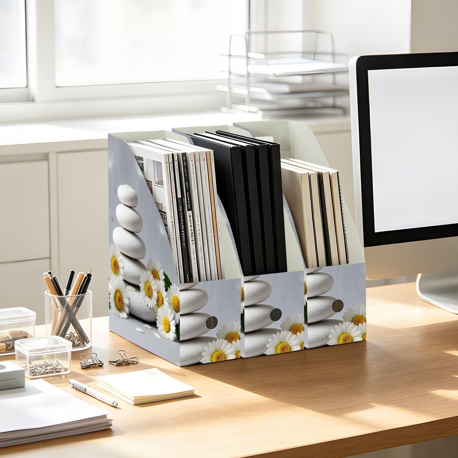 Organizer per libri estetico grigio margherita