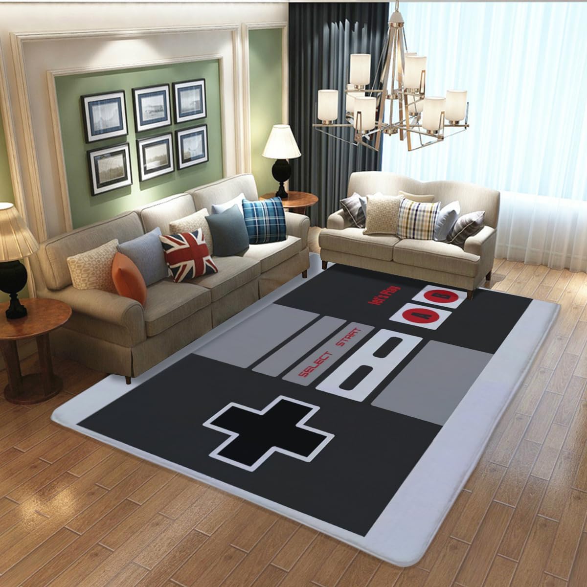 Large Gamer Area Rug for Game Room Decor - 3D Printed Player Non-Slip Crystal Floor Mat, Video Game Rug Retro Gamepad (19.7x31.5inch)