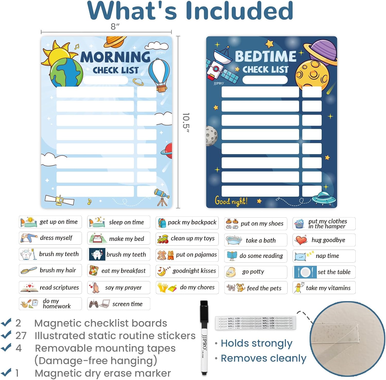 JJPRO Bedtime/Morning Routine Chart – Magnetic Daily Schedule Board for Kids – Outer Space