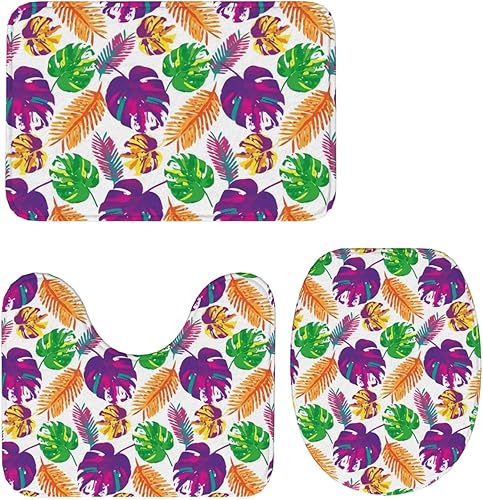 Miniatura 7 de Tropical Maple Leaf Bathroom Rugs and Mats Sets 3 Piece, Ultra Soft Non Slip Absorbent Microfiber Bath Rugs and U-Shaped Toilet Rug, Bathroom Floor