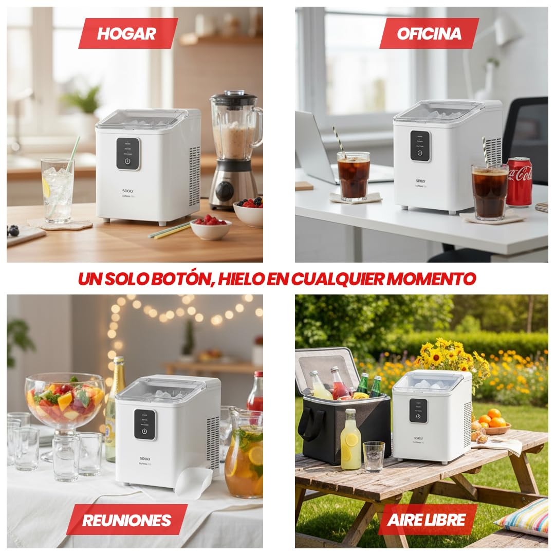 SOGO Máquina de Hielo Compacta para Hogar y Oficina 12kg/día - Fabricadora de Hielo Rápida 8 Cubos por Ciclo - Función Autolimpieza - Máquina para Hacer Hielo con Depósito 1,8L - Avisos Inteligentes