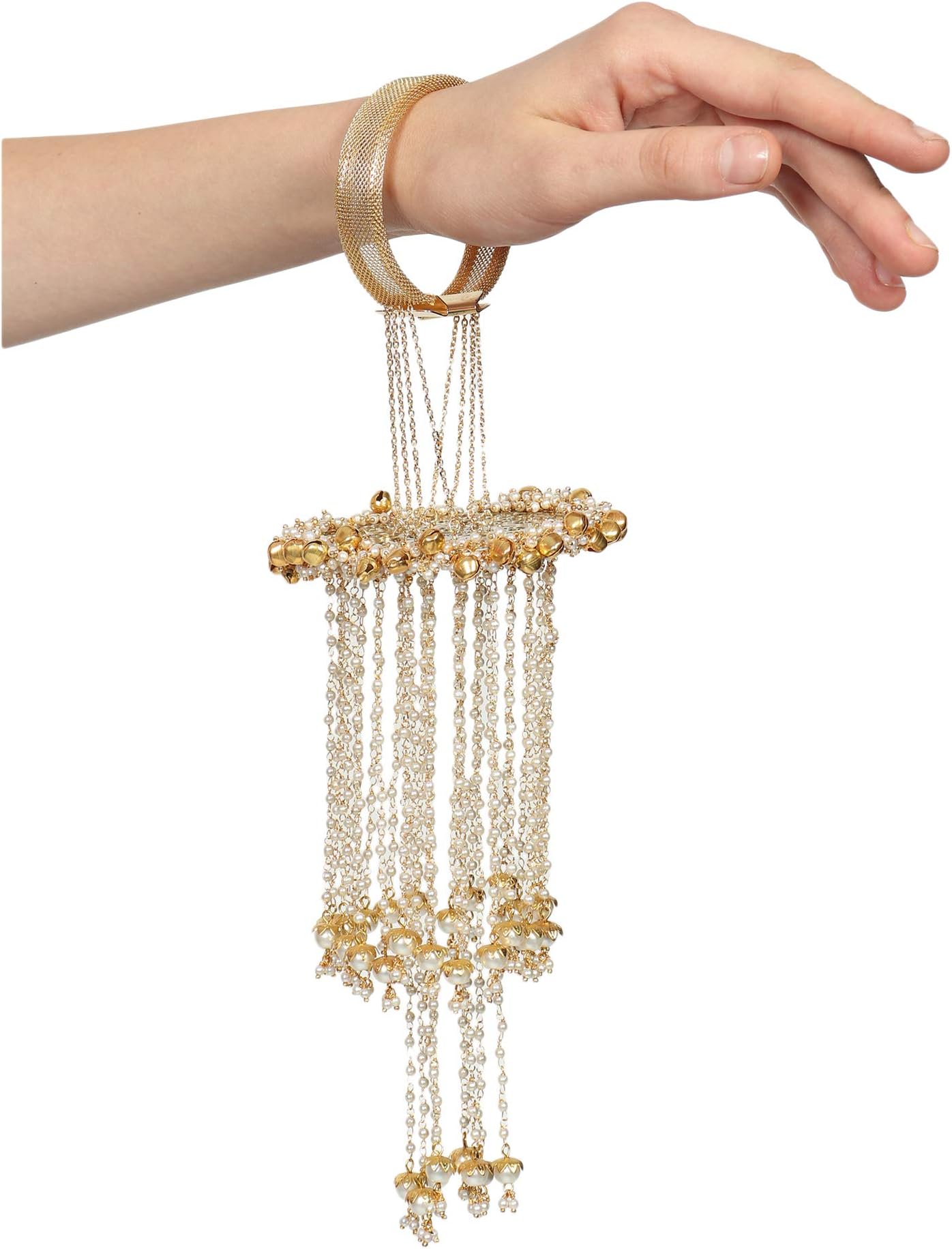 Abhika CreationsAbhika Creations Bold Bangle Style Kaleera, Laser Cut Design with Dangling Golden Pearl Chain Indian Wedding Kaleere, Indian Traditional Designer Wedding Jewelry, Punjabi Wedding Bridal Kaleera