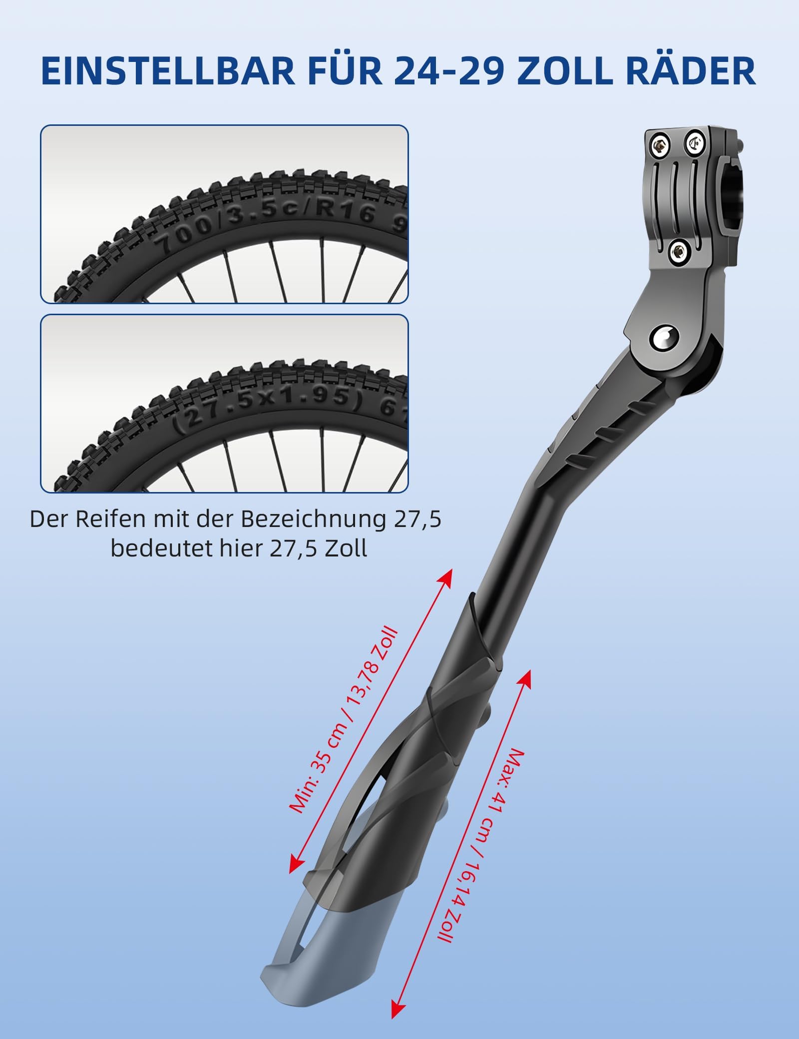 Fahrradständer 24-29 Zoll Höhenverstellbar Aluminiumlegierung mit Rutschfesten Gummifüßen - Max. 35kg für Mountainbike, E-Bike, Cityrad